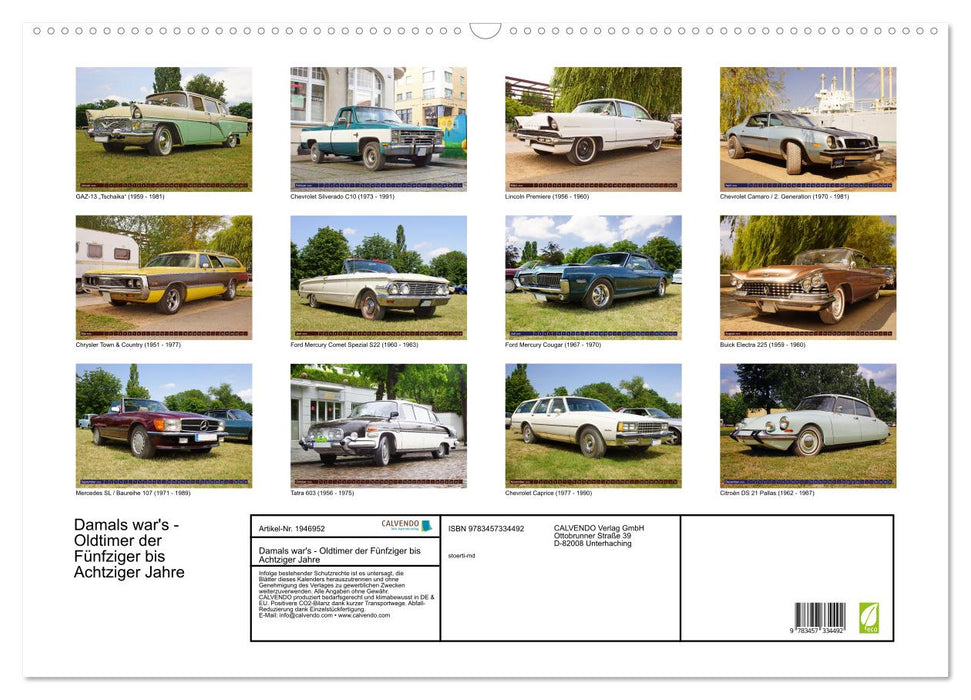 Damals war's - Oldtimer der Fünfziger bis Achtziger Jahre (CALVENDO Wandkalender 2026)