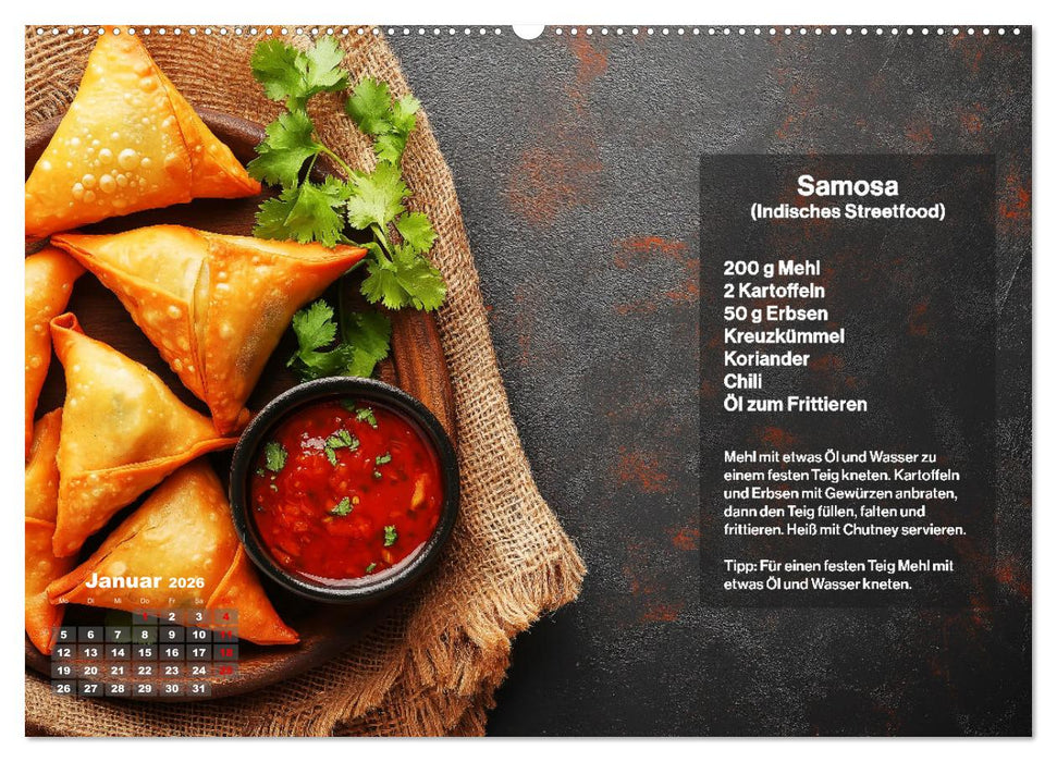 Streetfood Kalender - Einfache Rezepte aus den Straßenküchen der Welt (CALVENDO Wandkalender 2026)