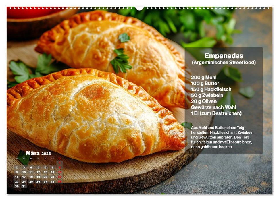 Streetfood Kalender - Einfache Rezepte aus den Straßenküchen der Welt (CALVENDO Wandkalender 2026)