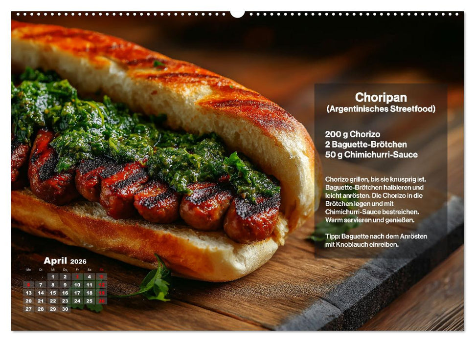 Streetfood Kalender - Einfache Rezepte aus den Straßenküchen der Welt (CALVENDO Premium Wandkalender 2026)