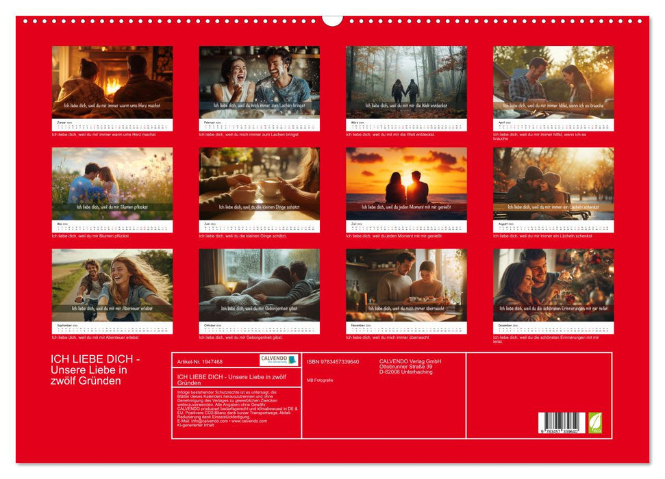ICH LIEBE DICH - Unsere Liebe in zwölf Gründen (CALVENDO Wandkalender 2026)