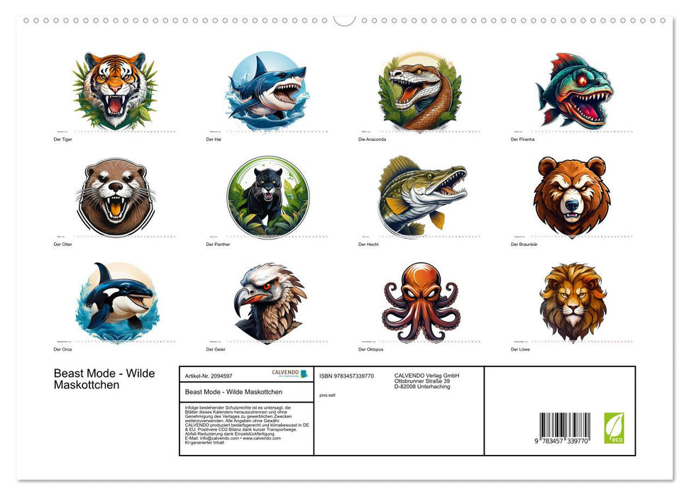 Beast Mode - Wilde Maskottchen (CALVENDO Premium Wandkalender 2026)
