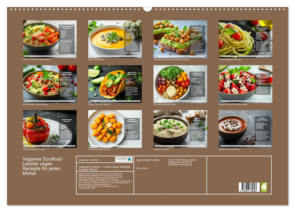 Veganes Soulfood - Leichte vegan Rezepte für jeden Monat (CALVENDO Wandkalender 2026)