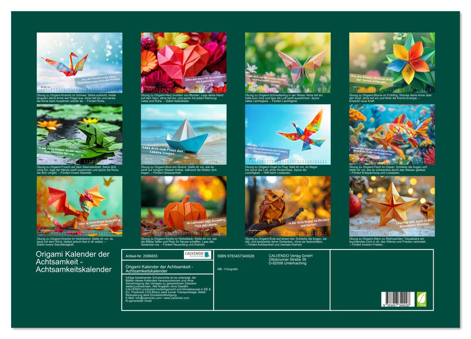 Origami Kalender der Achtsamkeit - Achtsamkeitskalender (CALVENDO Wandkalender 2026)