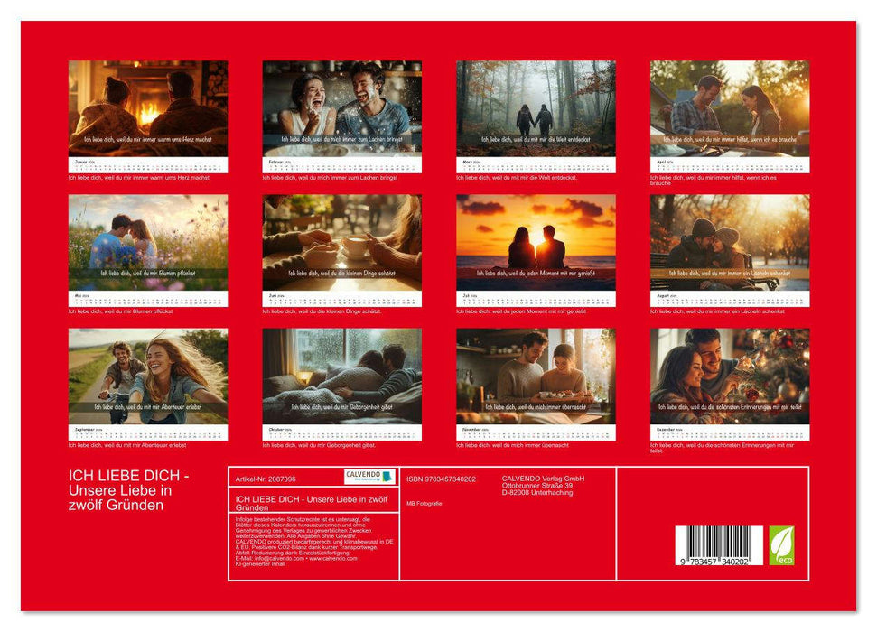ICH LIEBE DICH - Unsere Liebe in zwölf Gründen (CALVENDO Premium Wandkalender 2026)