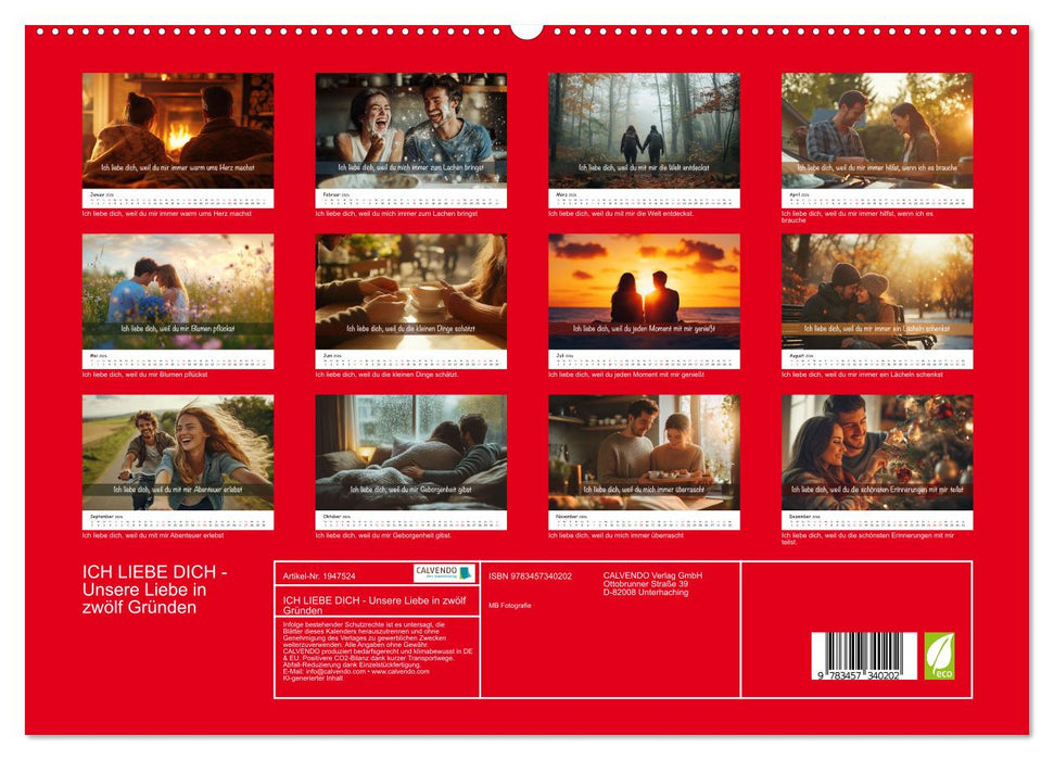 ICH LIEBE DICH - Unsere Liebe in zwölf Gründen (CALVENDO Premium Wandkalender 2026)