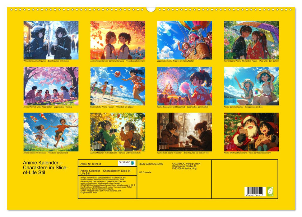 Anime Kalender – Charaktere im Slice-of-Life Stil (CALVENDO Wandkalender 2026)