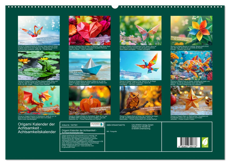 Origami Kalender der Achtsamkeit - Achtsamkeitskalender (CALVENDO Premium Wandkalender 2026)