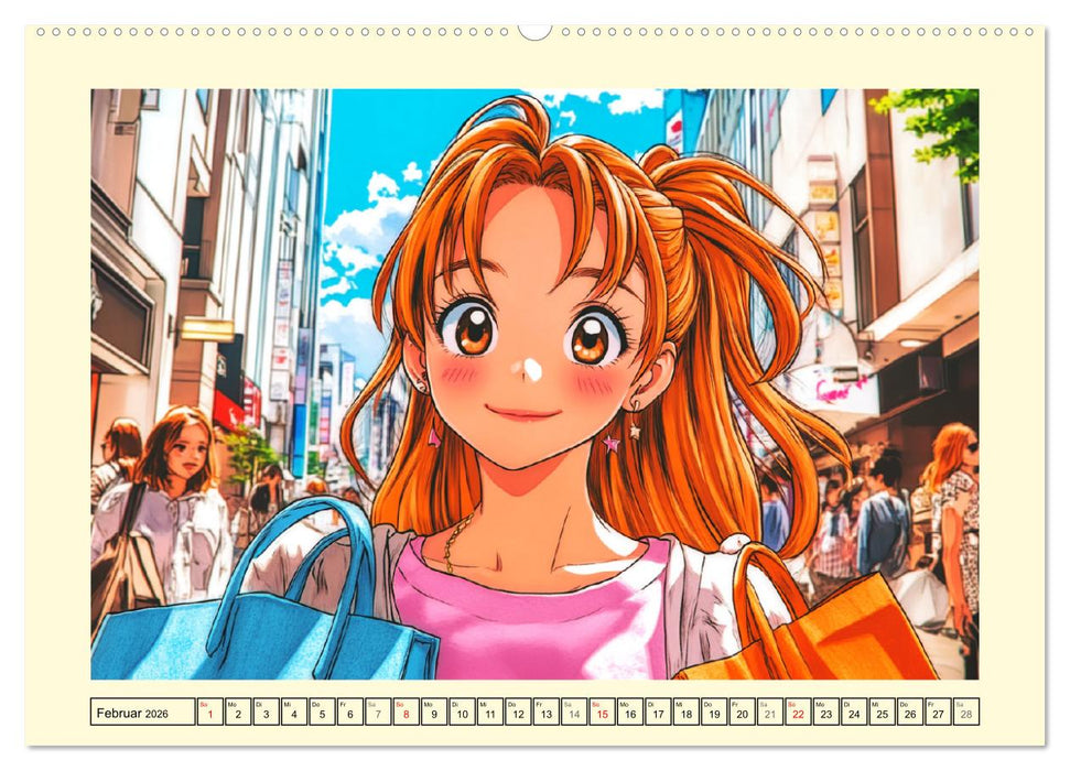 Manga Mädchen. Ein Jahr voller Stadtabenteuer (CALVENDO Premium Wandkalender 2026)