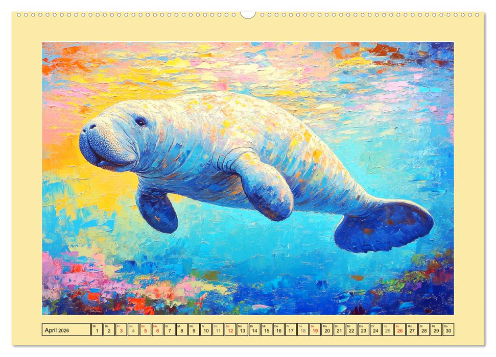 Manatee Paintings. Rundschwanzseekühe im Ölgemälde-Stil (CALVENDO Wandkalender 2026)