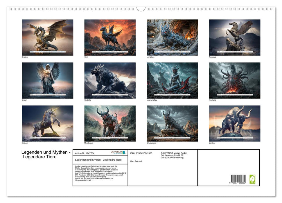 Legenden und Mythen - Legendäre Tiere (CALVENDO Wandkalender 2026)