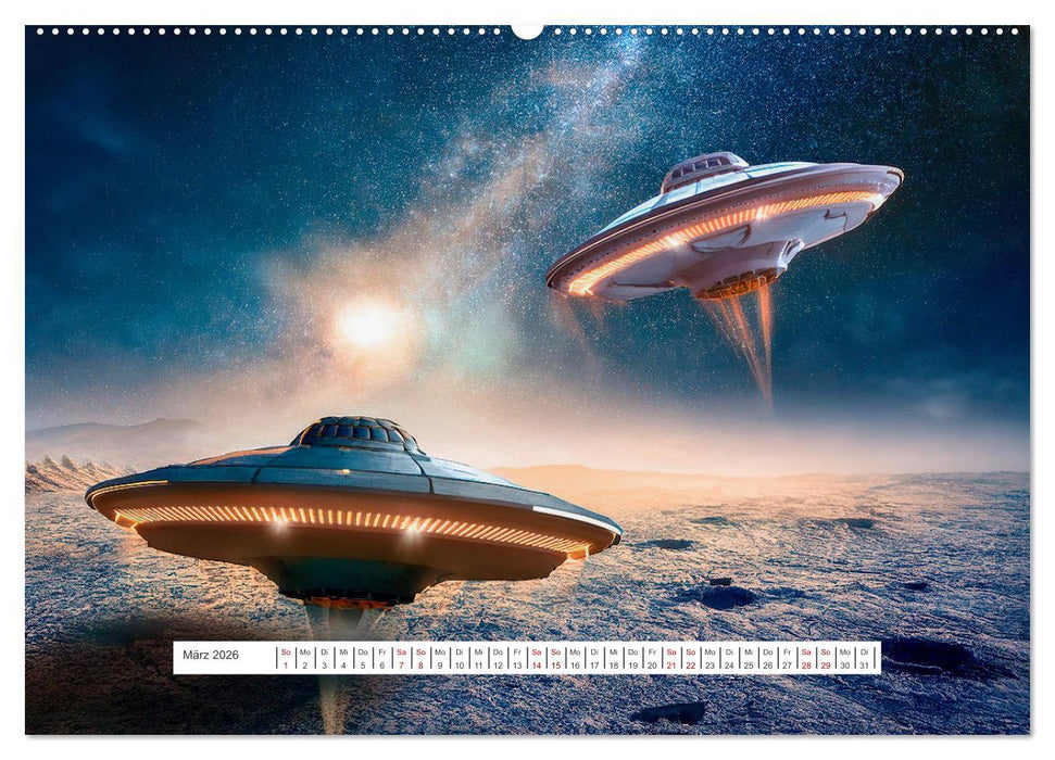 Fliegende Untertasse - Die große Fantasiereise (CALVENDO Premium Wandkalender 2026)