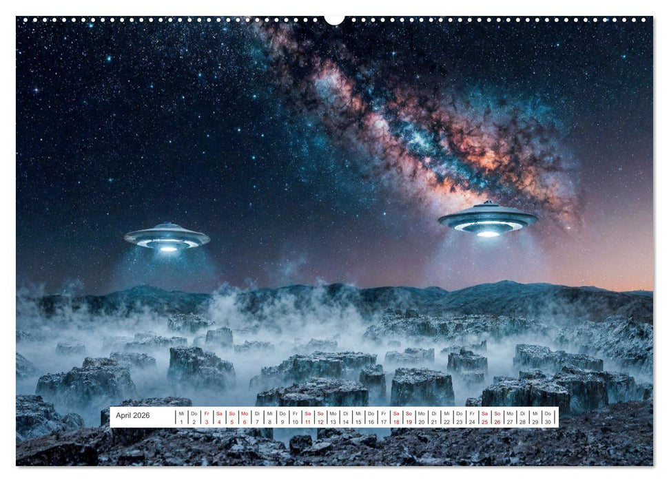 Fliegende Untertasse - Die große Fantasiereise (CALVENDO Premium Wandkalender 2026)