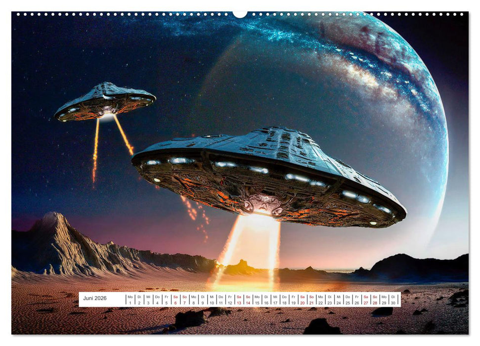 Fliegende Untertasse - Die große Fantasiereise (CALVENDO Premium Wandkalender 2026)
