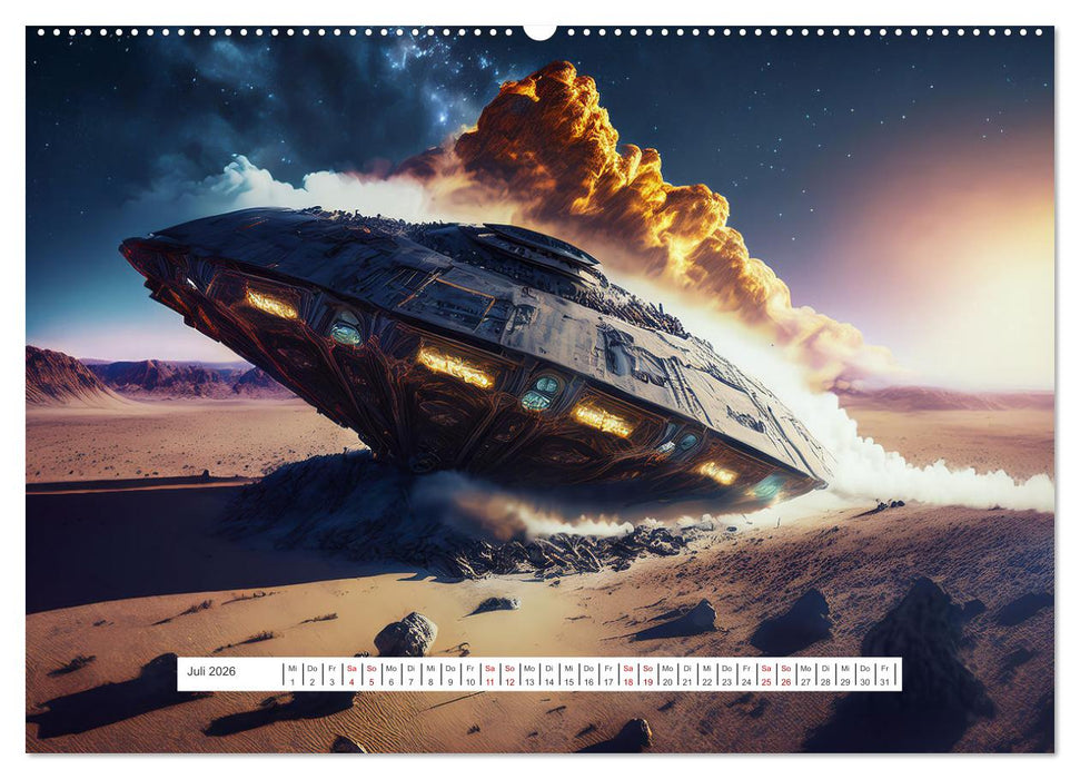 Fliegende Untertasse - Die große Fantasiereise (CALVENDO Premium Wandkalender 2026)