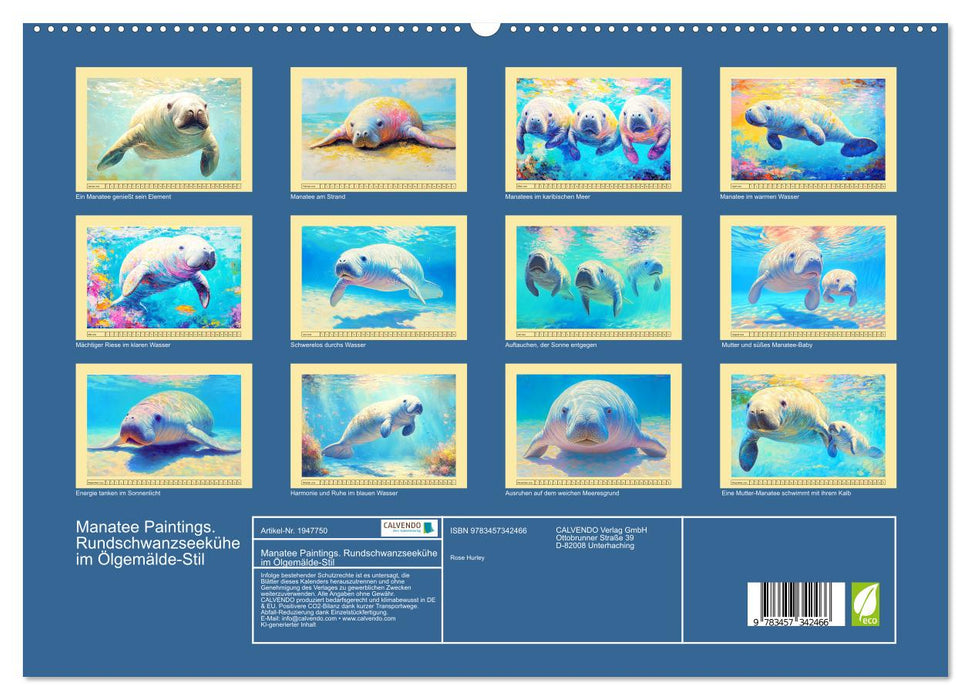 Manatee Paintings. Rundschwanzseekühe im Ölgemälde-Stil (CALVENDO Premium Wandkalender 2026)