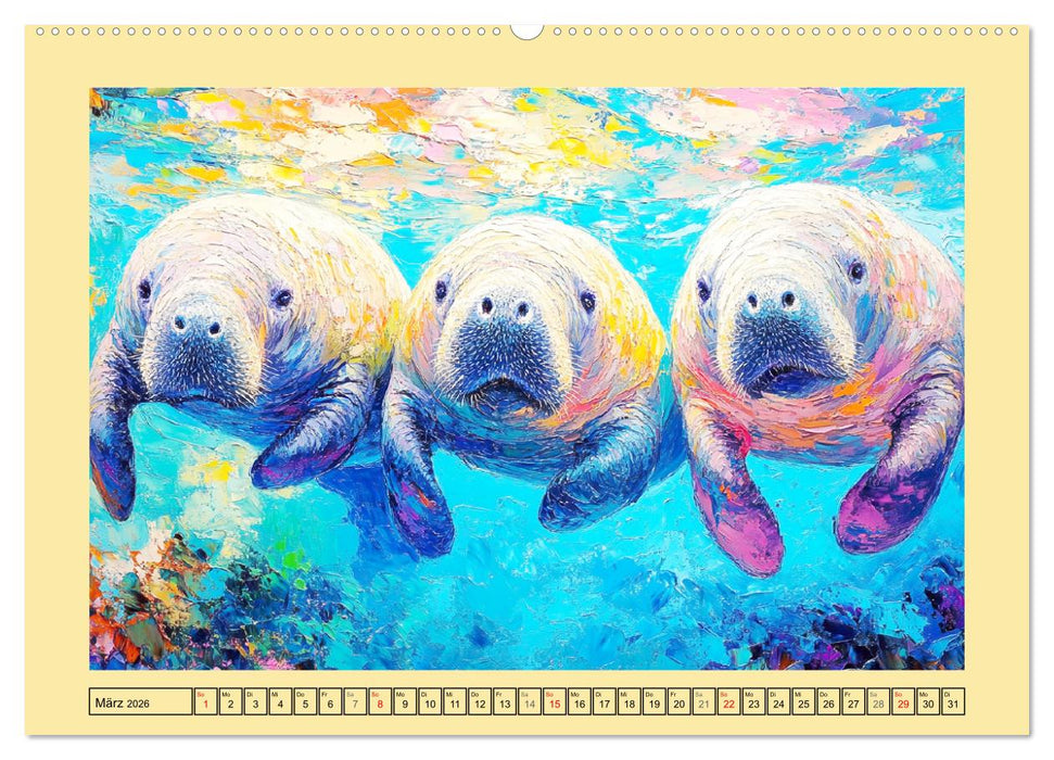 Manatee Paintings. Rundschwanzseekühe im Ölgemälde-Stil (CALVENDO Premium Wandkalender 2026)