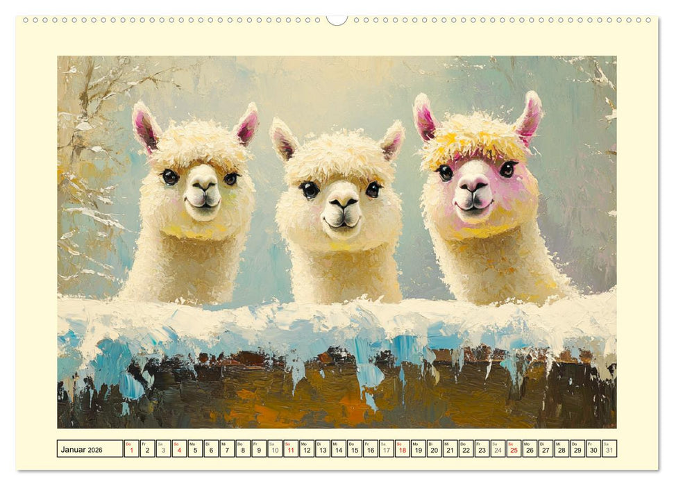 Alpakas. Entzückende Paintings in duftigen Farben (CALVENDO Wandkalender 2026)