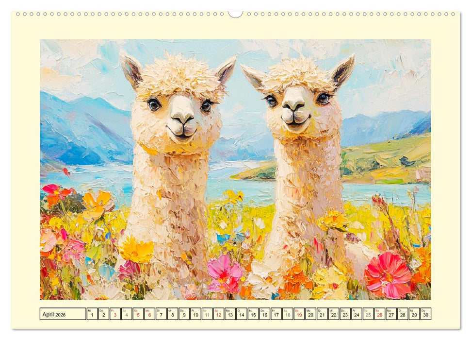 Alpakas. Entzückende Paintings in duftigen Farben (CALVENDO Wandkalender 2026)