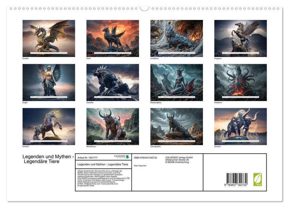 Legenden und Mythen - Legendäre Tiere (CALVENDO Premium Wandkalender 2026)