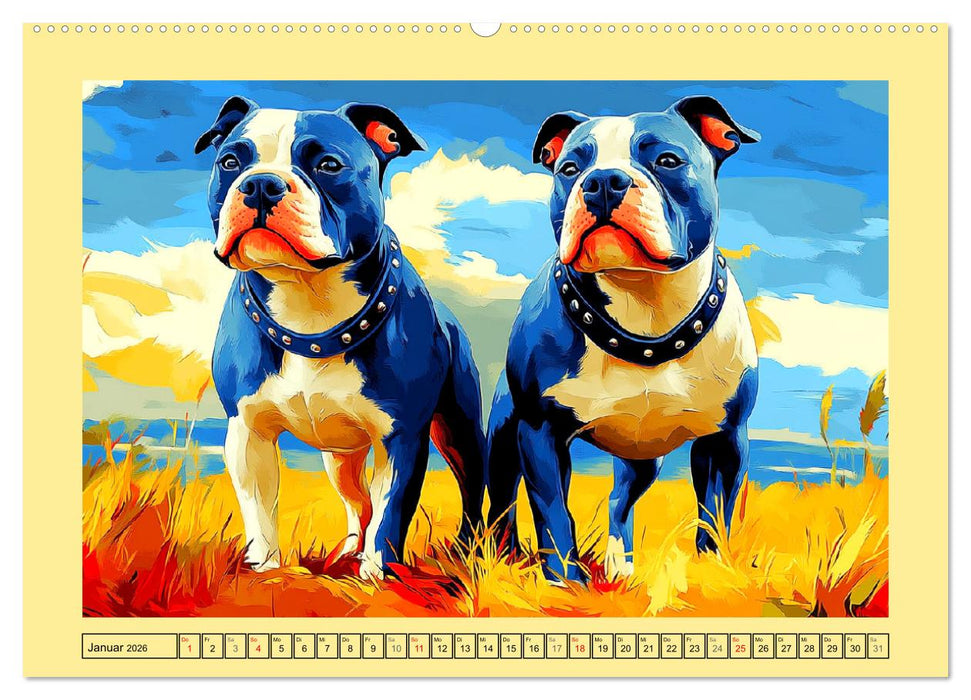 Pit Bulls und Familie. Bunte Bull Breed Schönheiten (CALVENDO Wandkalender 2026)