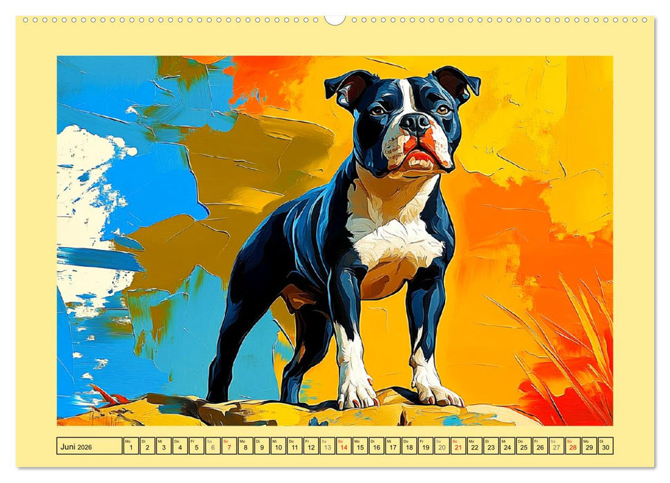Pit Bulls und Familie. Bunte Bull Breed Schönheiten (CALVENDO Wandkalender 2026)