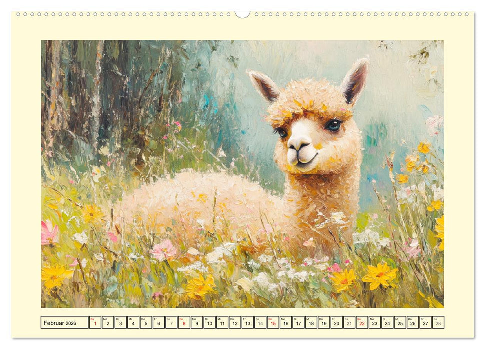 Alpakas. Entzückende Paintings in duftigen Farben (CALVENDO Premium Wandkalender 2026)
