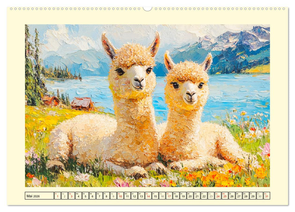 Alpakas. Entzückende Paintings in duftigen Farben (CALVENDO Premium Wandkalender 2026)