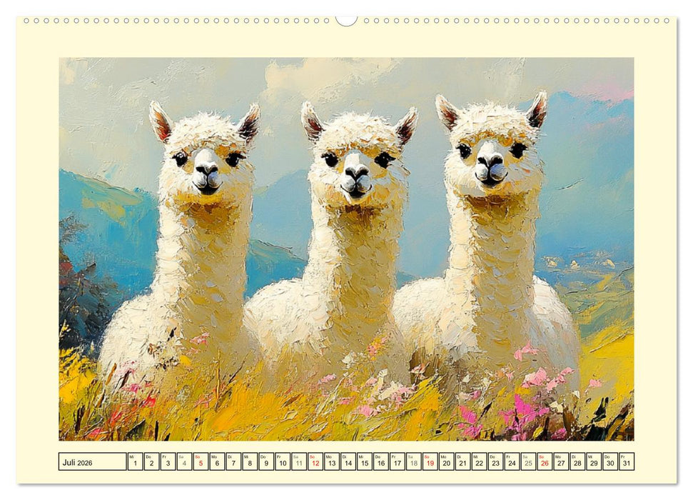 Alpakas. Entzückende Paintings in duftigen Farben (CALVENDO Premium Wandkalender 2026)