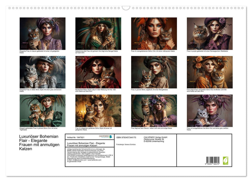 Luxuriöser Bohemian Flair - Elegante Frauen mit anmutigen Katzen (CALVENDO Wandkalender 2026)