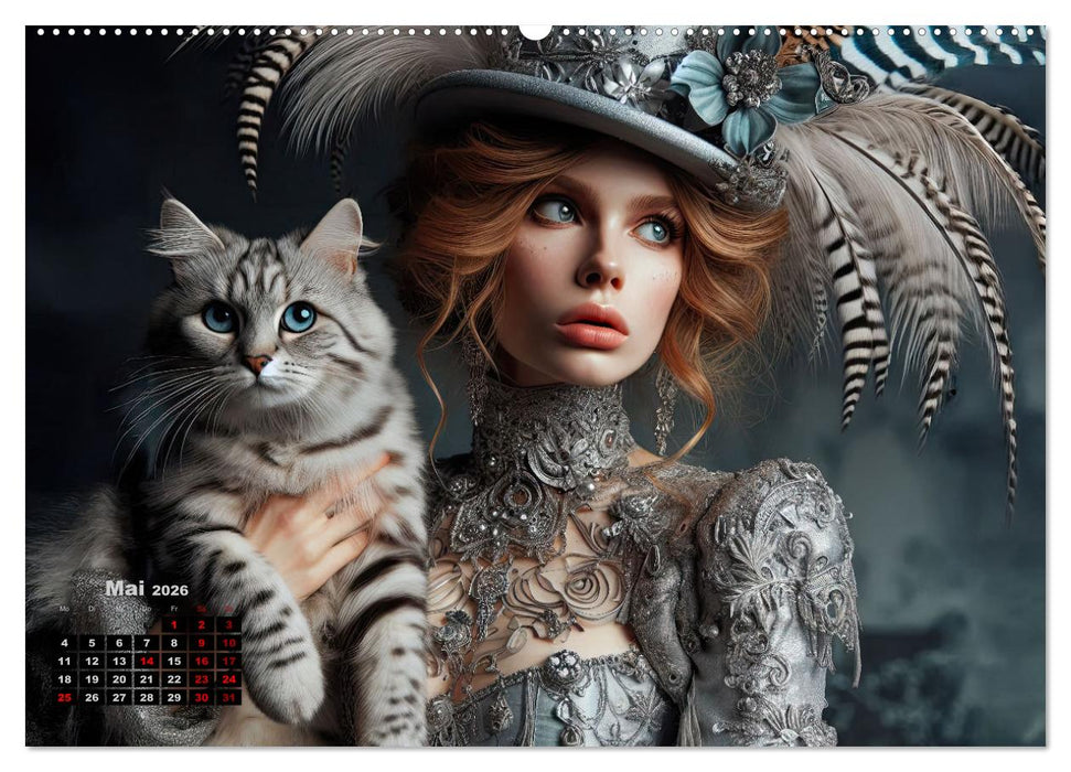 Luxuriöser Bohemian Flair - Elegante Frauen mit anmutigen Katzen (CALVENDO Wandkalender 2026)