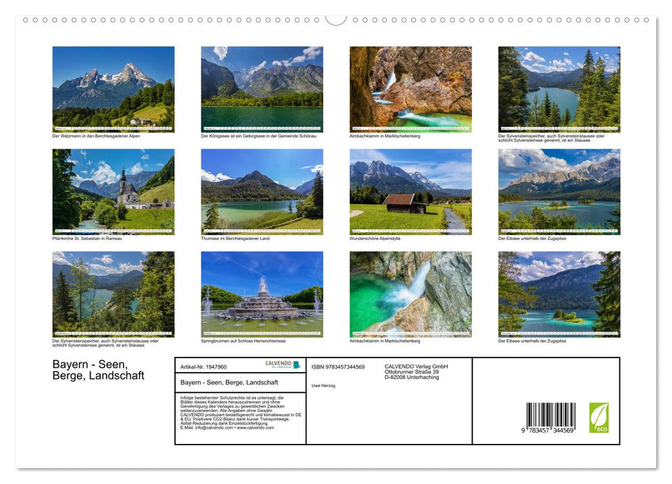 Bayern - Seen, Berge, Landschaft (CALVENDO Premium Wandkalender 2026)