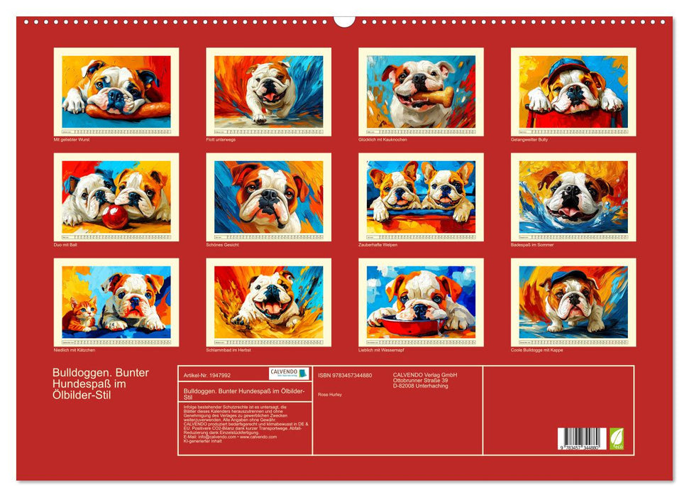 Bulldoggen. Bunter Hundespaß im Ölbilder-Stil (CALVENDO Wandkalender 2026)