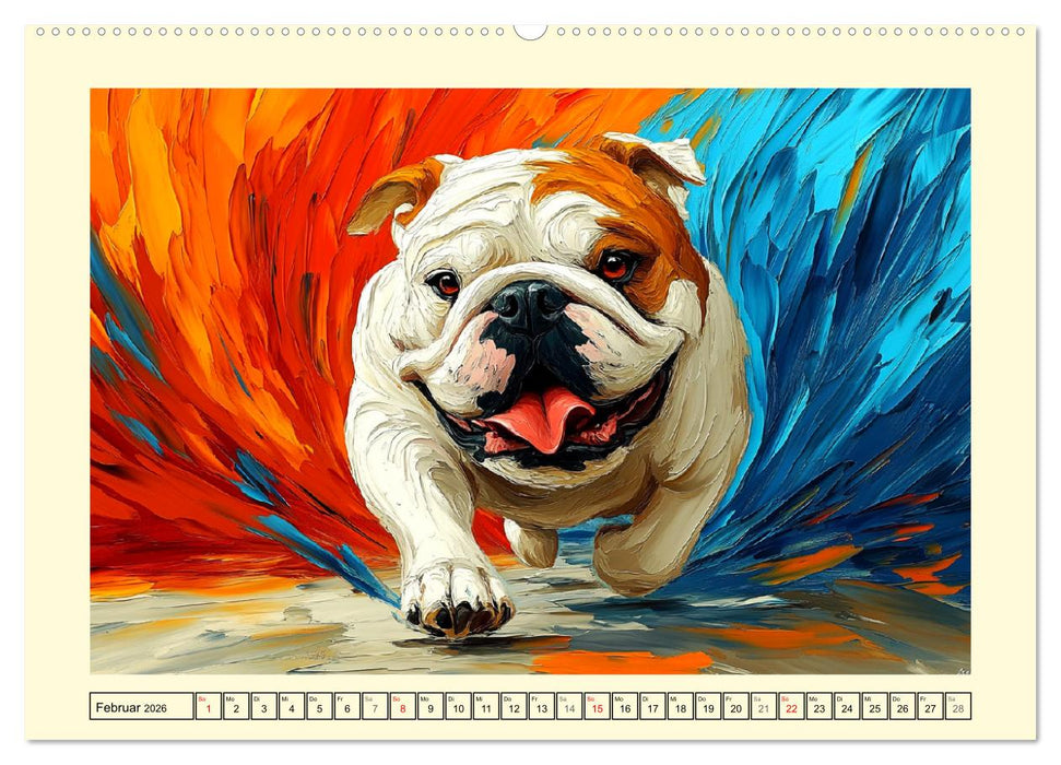 Bulldoggen. Bunter Hundespaß im Ölbilder-Stil (CALVENDO Wandkalender 2026)