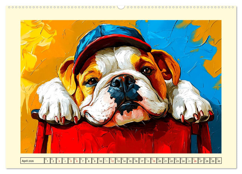 Bulldoggen. Bunter Hundespaß im Ölbilder-Stil (CALVENDO Wandkalender 2026)