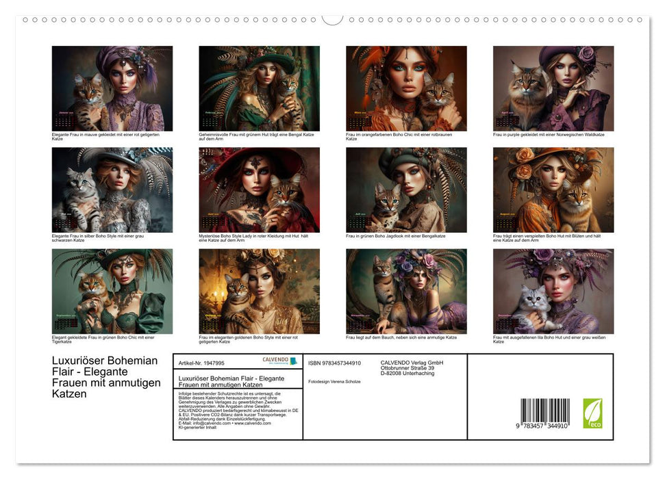 Luxuriöser Bohemian Flair - Elegante Frauen mit anmutigen Katzen (CALVENDO Premium Wandkalender 2026)