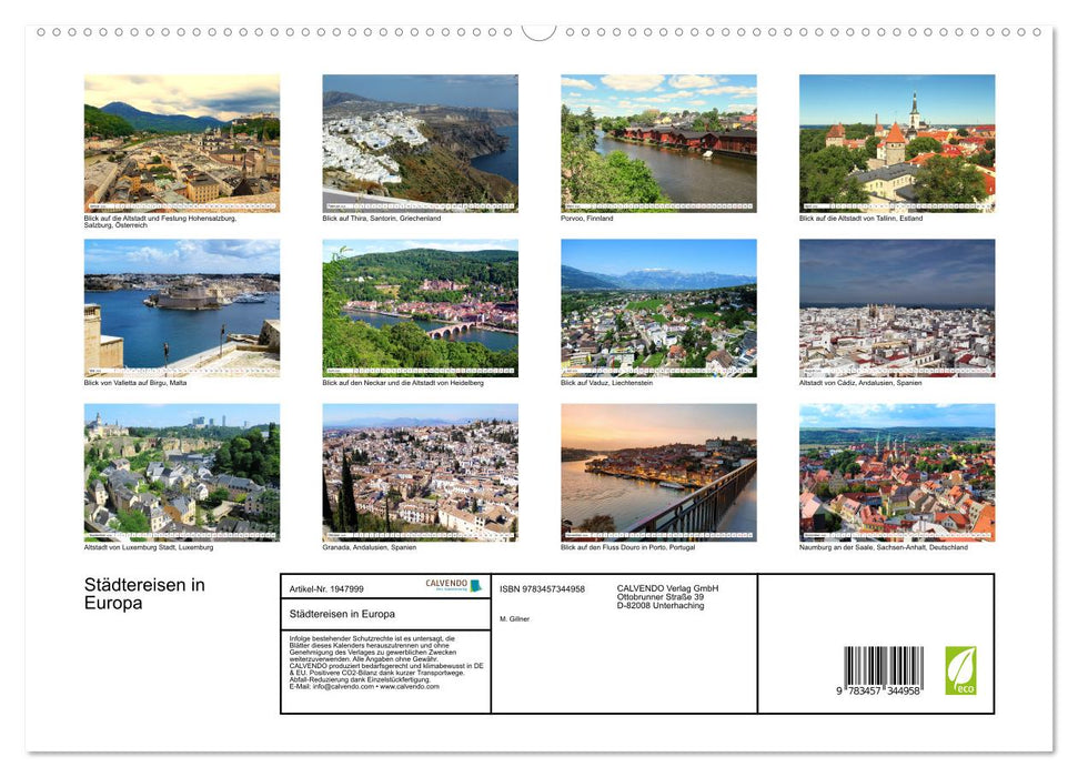 Städtereisen in Europa (CALVENDO Premium Wandkalender 2026)
