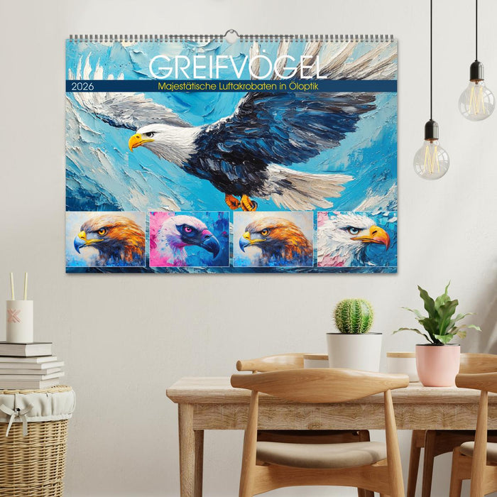 Greifvögel. Majestätische Luftakrobaten in Öloptik (CALVENDO Wandkalender 2026)