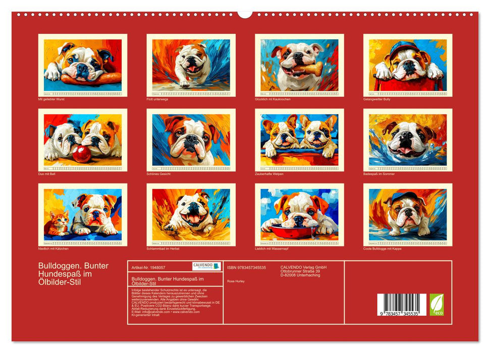 Bulldoggen. Bunter Hundespaß im Ölbilder-Stil (CALVENDO Premium Wandkalender 2026)