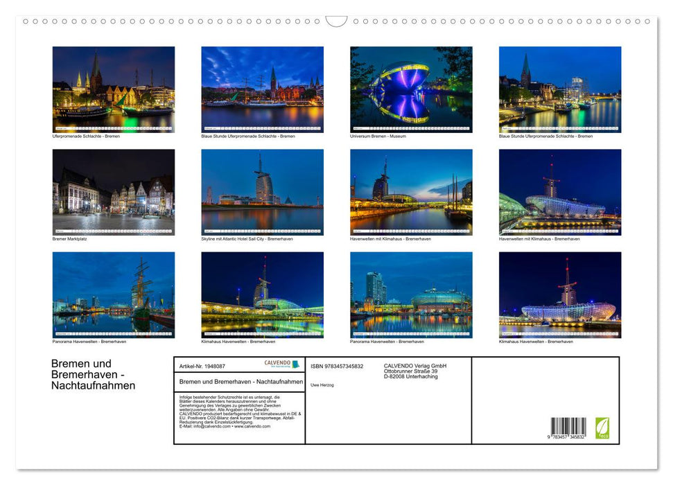 Bremen und Bremerhaven - Nachtaufnahmen (CALVENDO Wandkalender 2026)