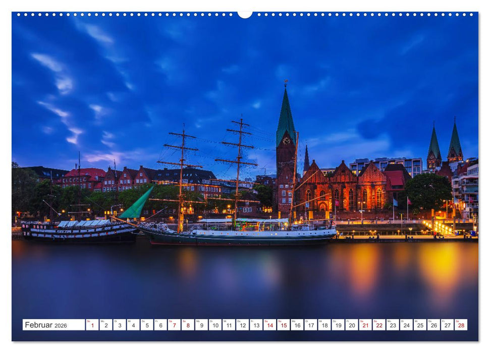 Bremen und Bremerhaven - Nachtaufnahmen (CALVENDO Wandkalender 2026)