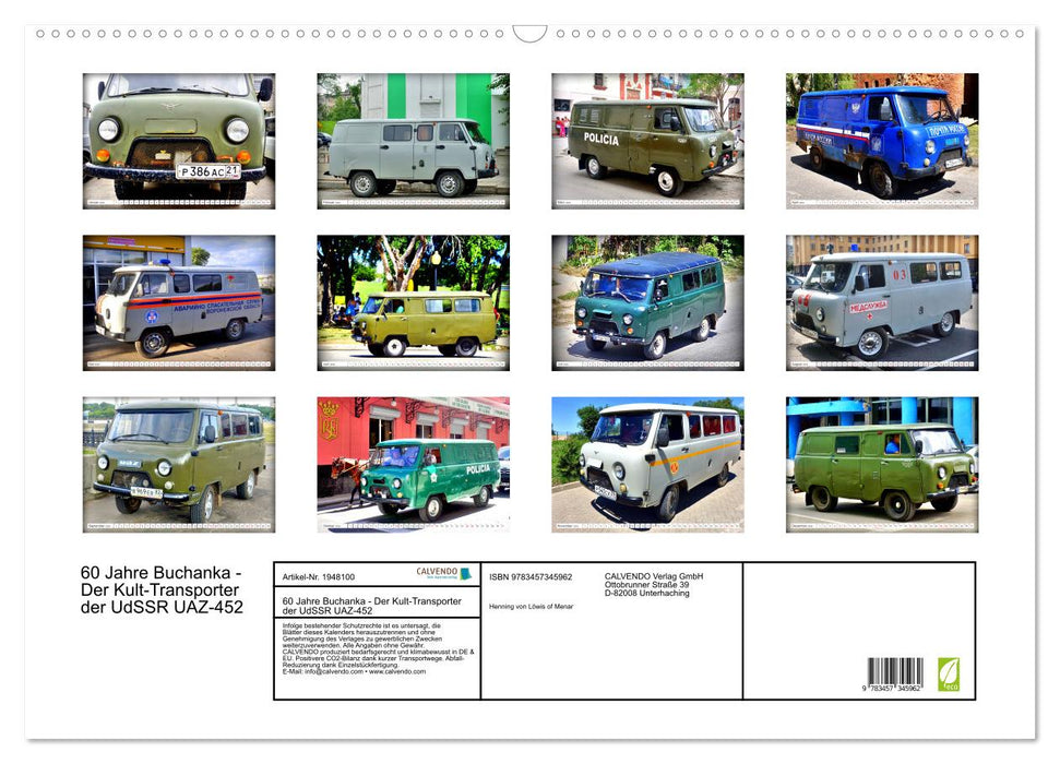 60 Jahre Buchanka - Der Kult-Transporter der UdSSR UAZ-452 (CALVENDO Wandkalender 2026)