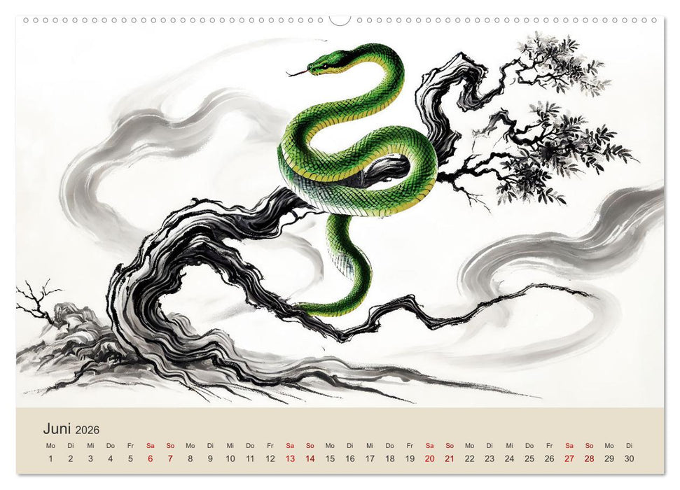 Chinesische Tierkreiszeichen - Kunstvolle KI-Tuschemalerei des Ostens (CALVENDO Wandkalender 2026)