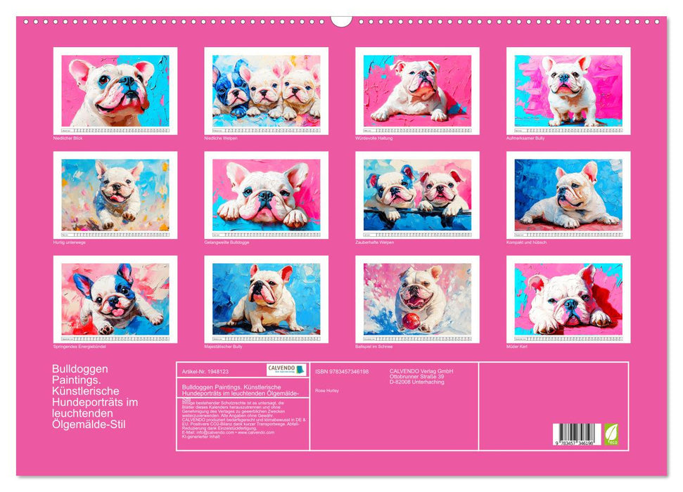 Bulldoggen Paintings. Künstlerische Hundeporträts im leuchtenden Ölgemälde-Stil (CALVENDO Wandkalender 2026)