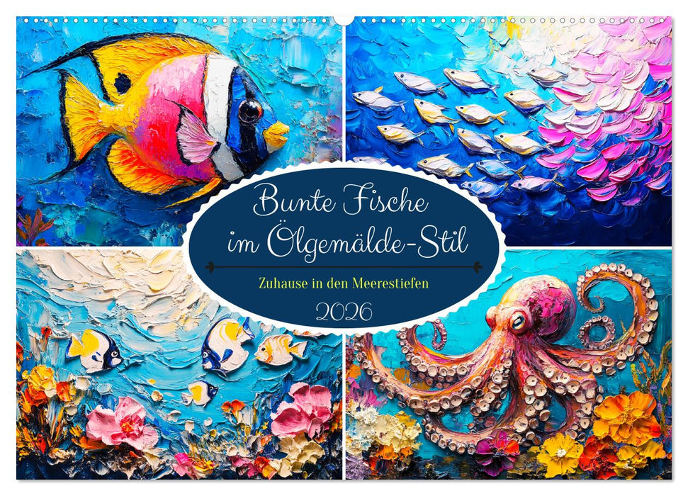 Bunte Fische im Ölgemälde-Stil. Zuhause in den Meerestiefen (CALVENDO Wandkalender 2026)