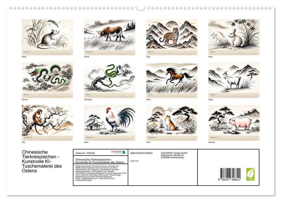 Chinesische Tierkreiszeichen - Kunstvolle KI-Tuschemalerei des Ostens (CALVENDO Premium Wandkalender 2026)