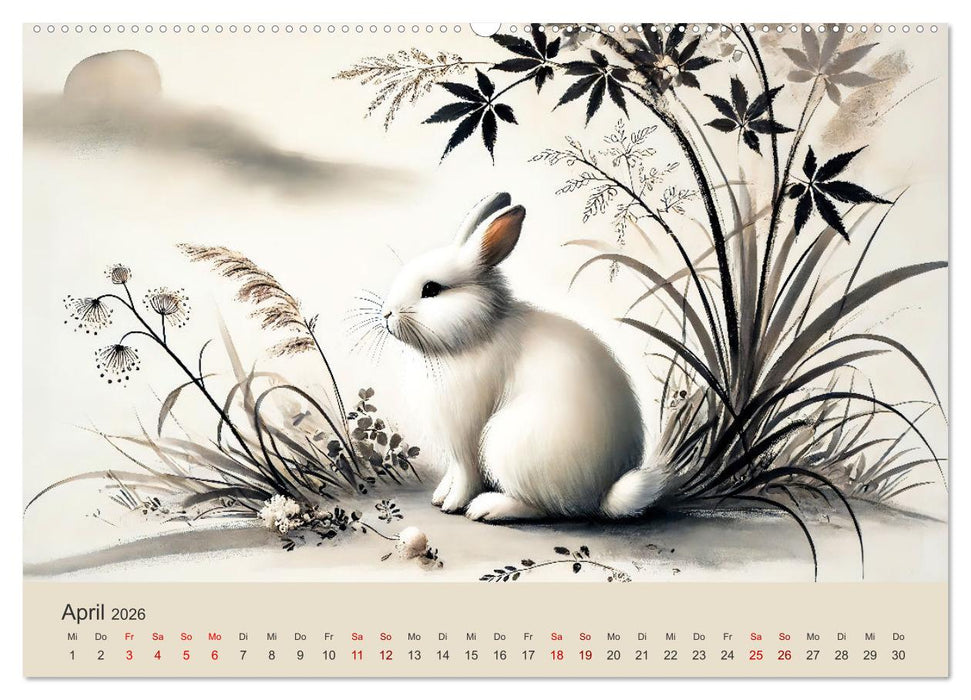 Chinesische Tierkreiszeichen - Kunstvolle KI-Tuschemalerei des Ostens (CALVENDO Premium Wandkalender 2026)