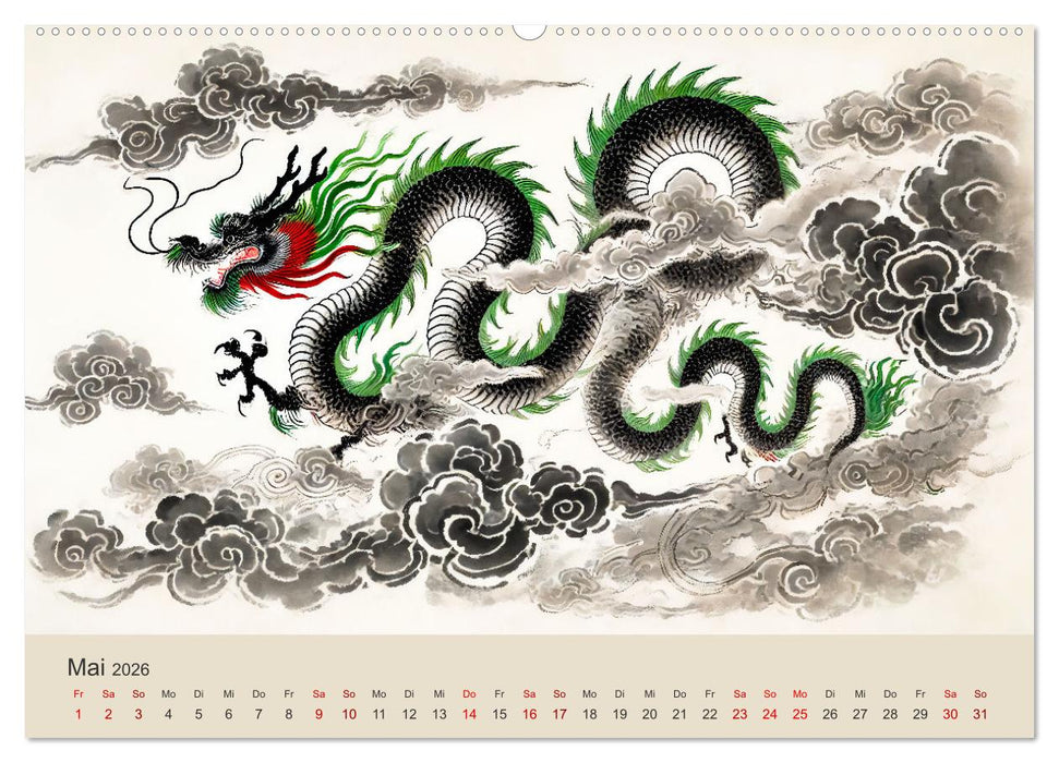 Chinesische Tierkreiszeichen - Kunstvolle KI-Tuschemalerei des Ostens (CALVENDO Premium Wandkalender 2026)