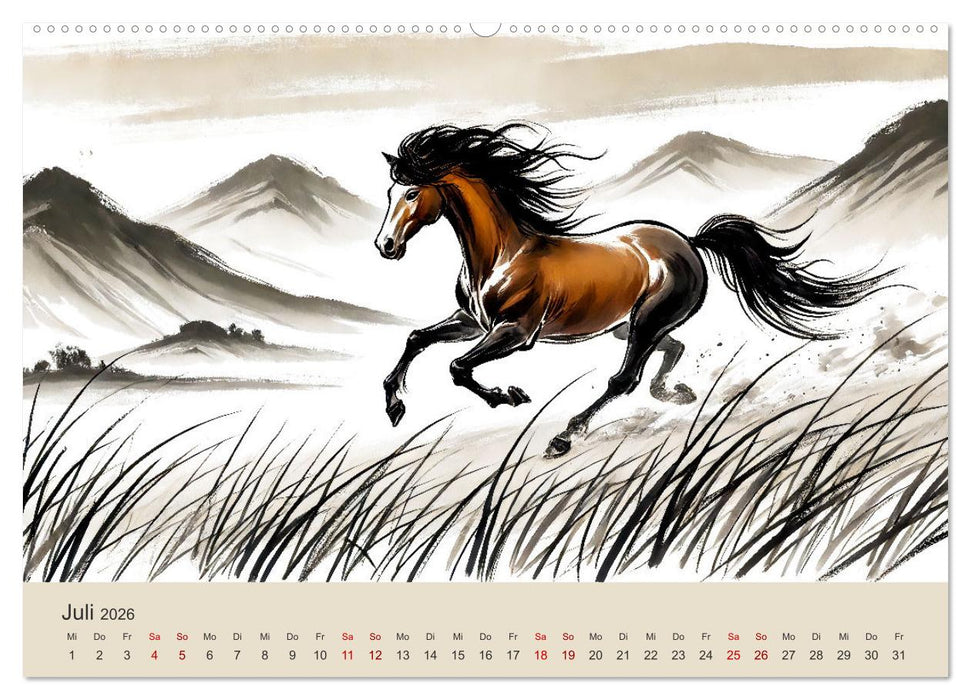 Chinesische Tierkreiszeichen - Kunstvolle KI-Tuschemalerei des Ostens (CALVENDO Premium Wandkalender 2026)