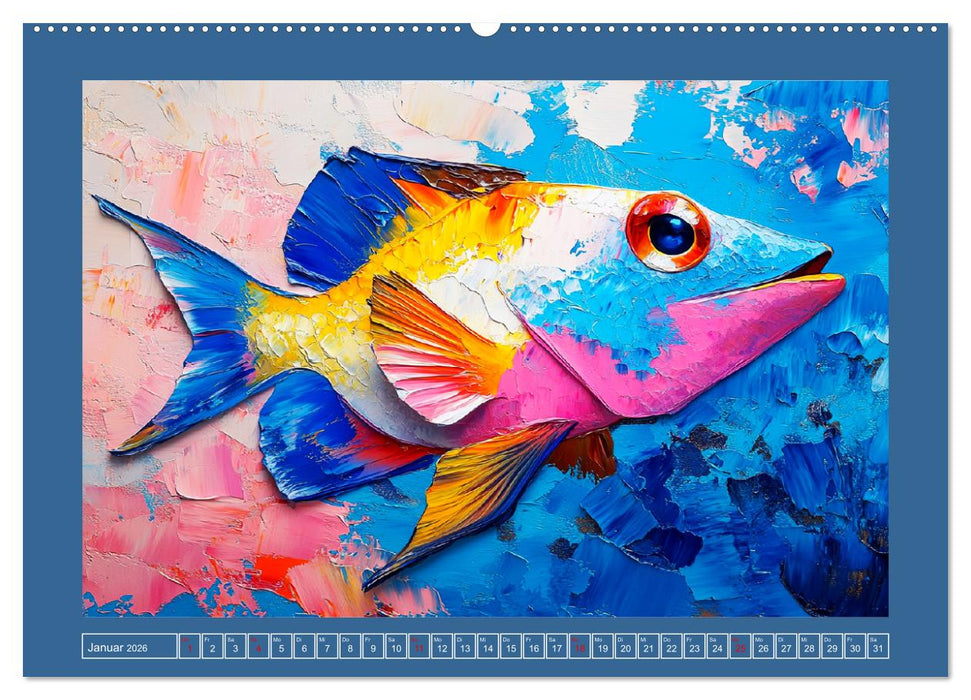 Bunte Fische im Ölgemälde-Stil. Zuhause in den Meerestiefen (CALVENDO Premium Wandkalender 2026)